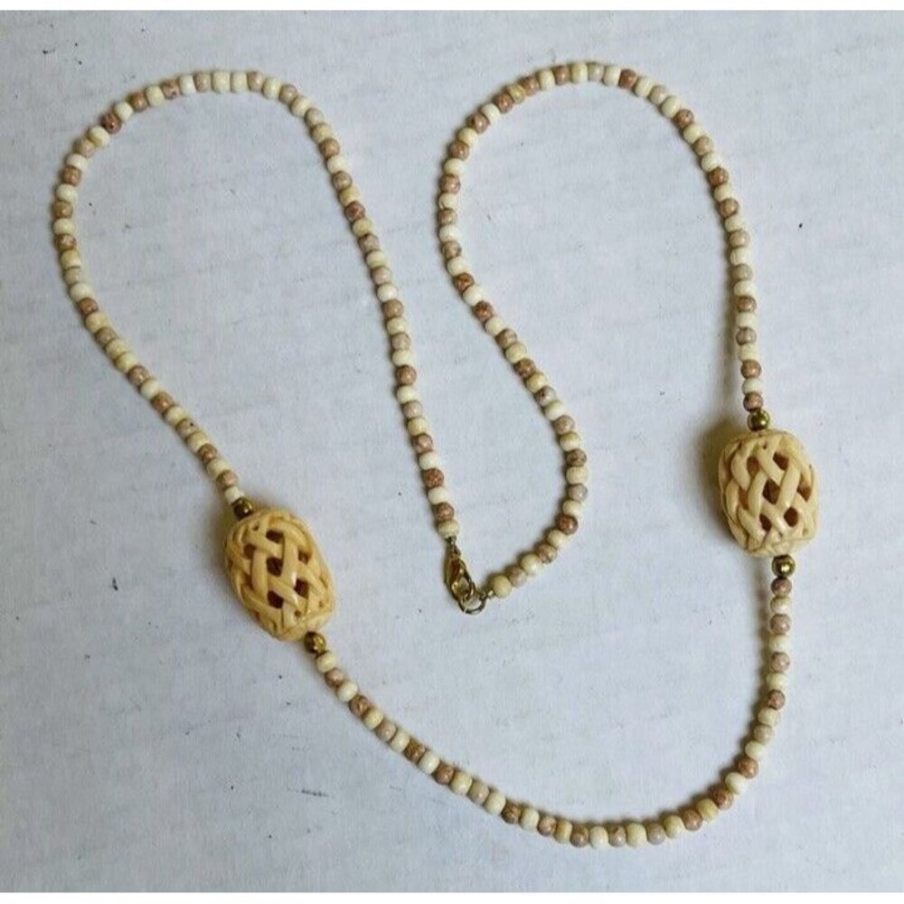 Georgeous Long‎ Asian Theme Carved Disk Bead Necklace